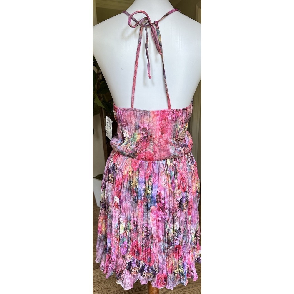 Everleigh Pink Floral Halter Pleated Dress Women's Size M Boho Summer Casual - Picture 5 of 9